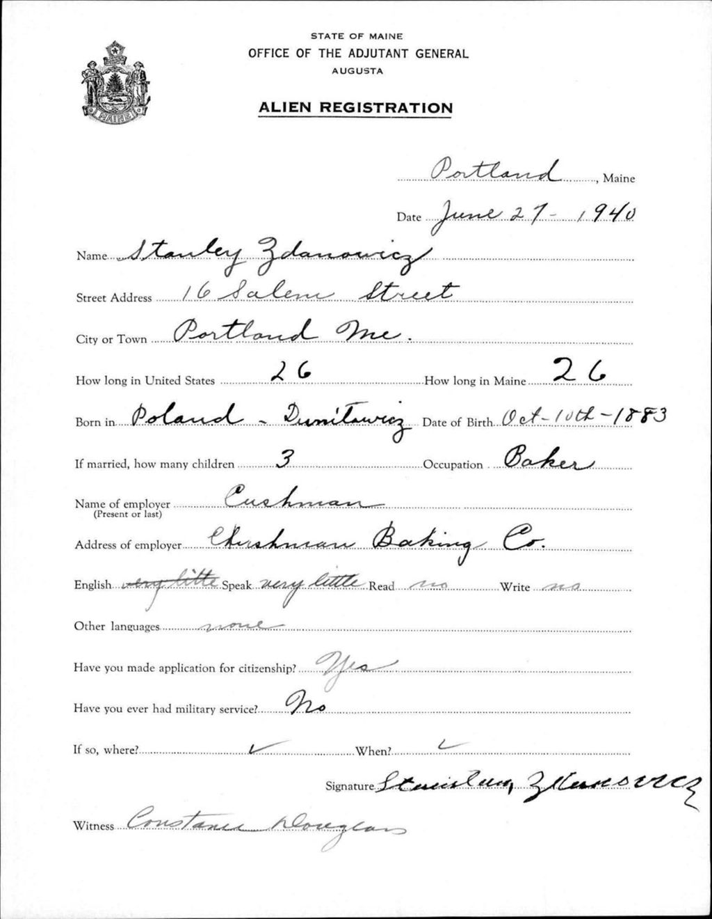 Miniature of Alien Registration- Zdanowicz, Stanley (Portland, Cumberland County)