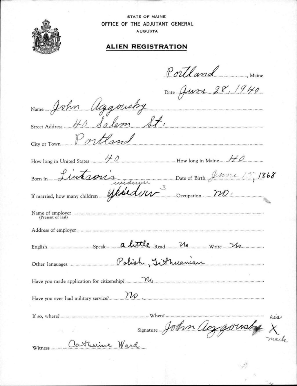 Miniature of Alien Registration- Aggorusky, John (Portland, Cumberland County)