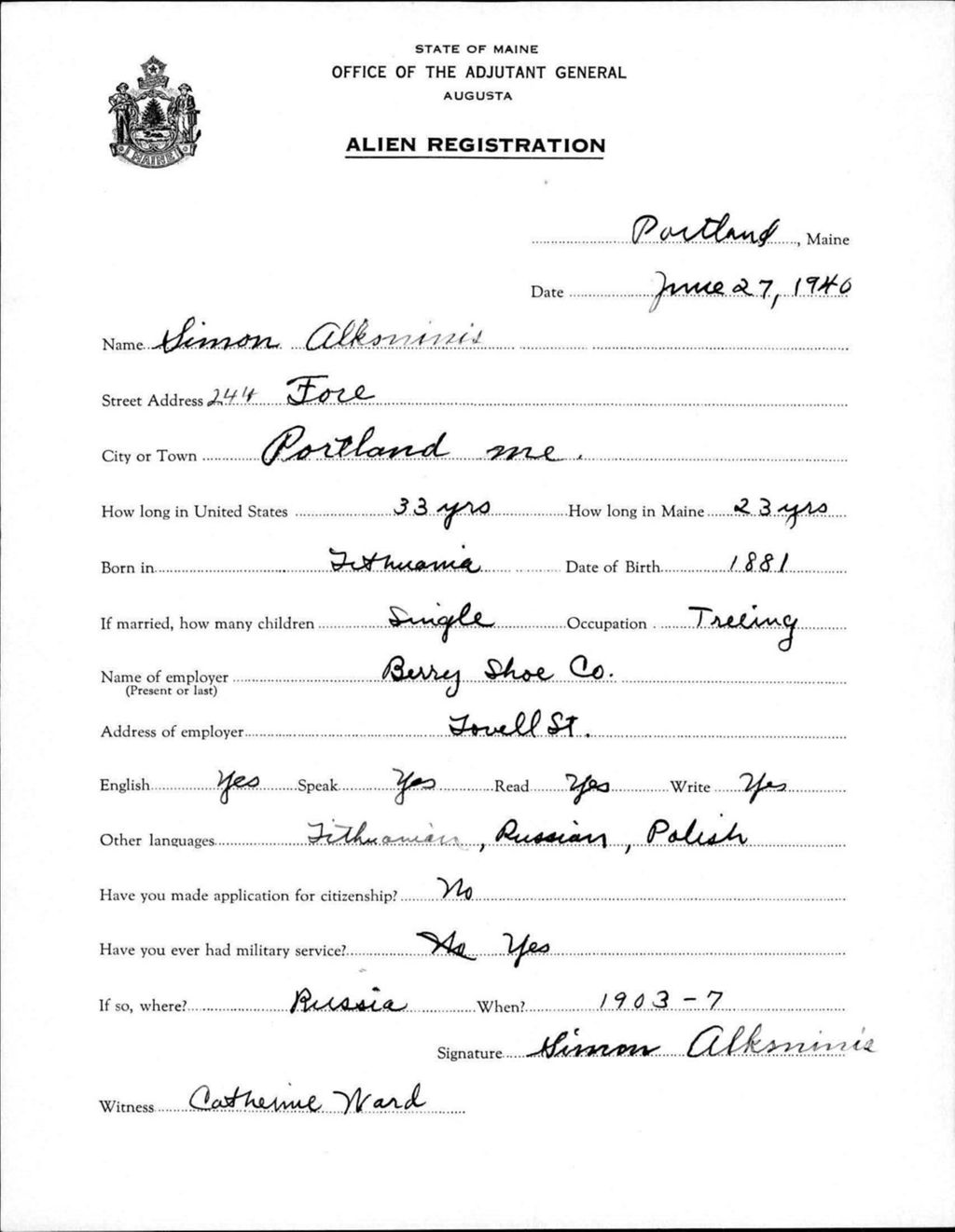Miniature of Alien Registration- Alksminie, Simon (Portland, Cumberland County)