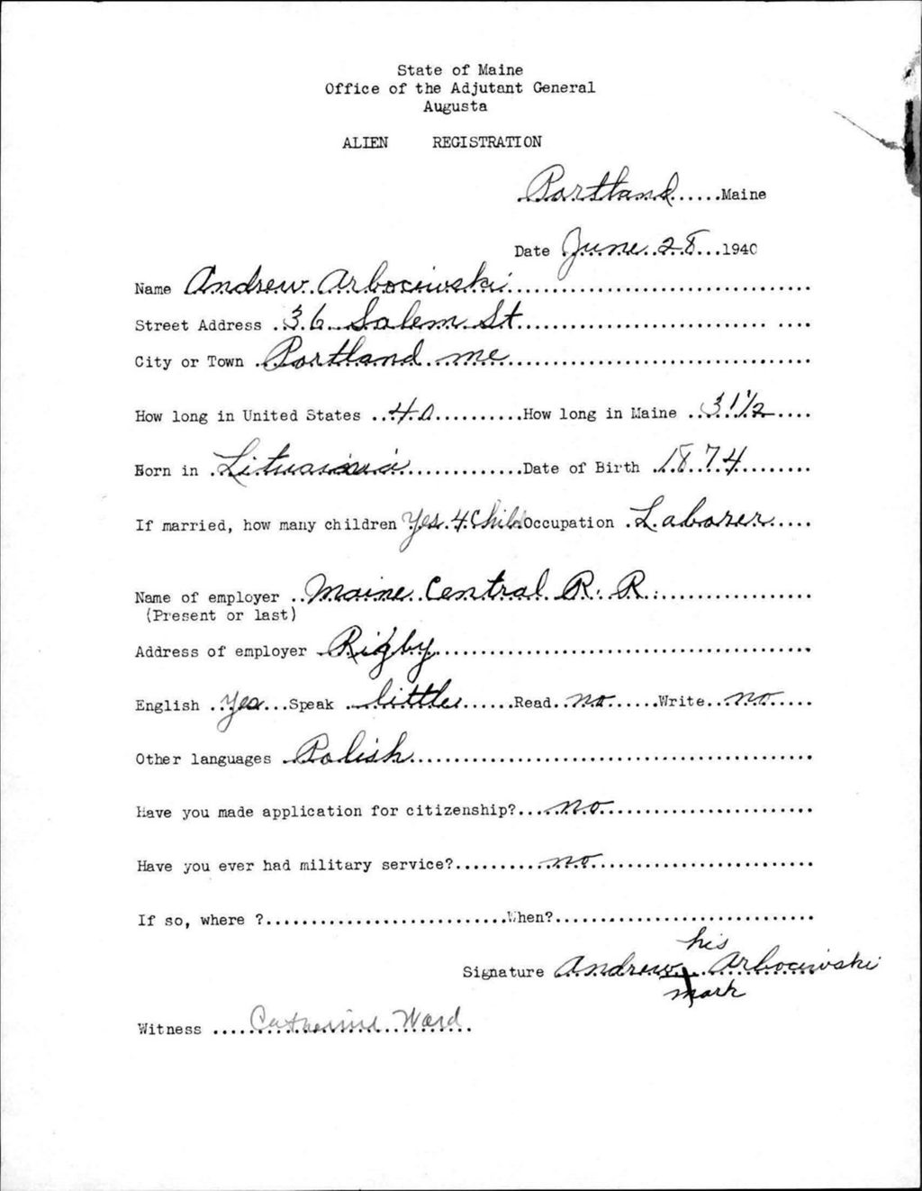 Miniature of Alien Registration- Arbociwski, Andrew (Portland, Cumberland County)