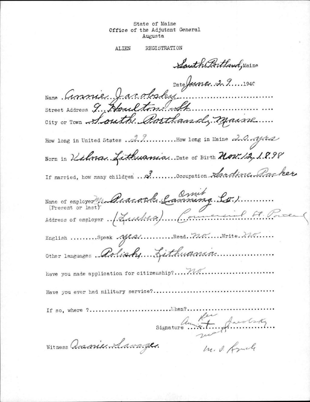 Miniature of Alien Registration- Jacobsky, Annie (Portland, Cumberland County)