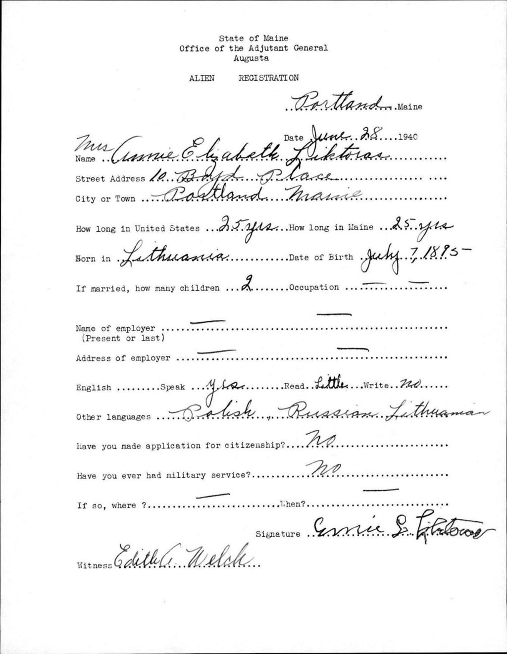 Miniature of Alien Registration- Liktoras, Annie E. (Portland, Cumberland County)