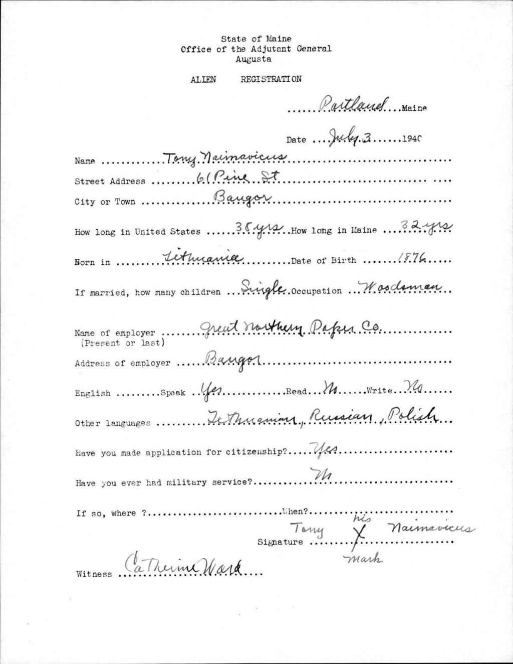 Miniature of Alien Registration- Naimavicus, Tony (Portland, Cumberland County)