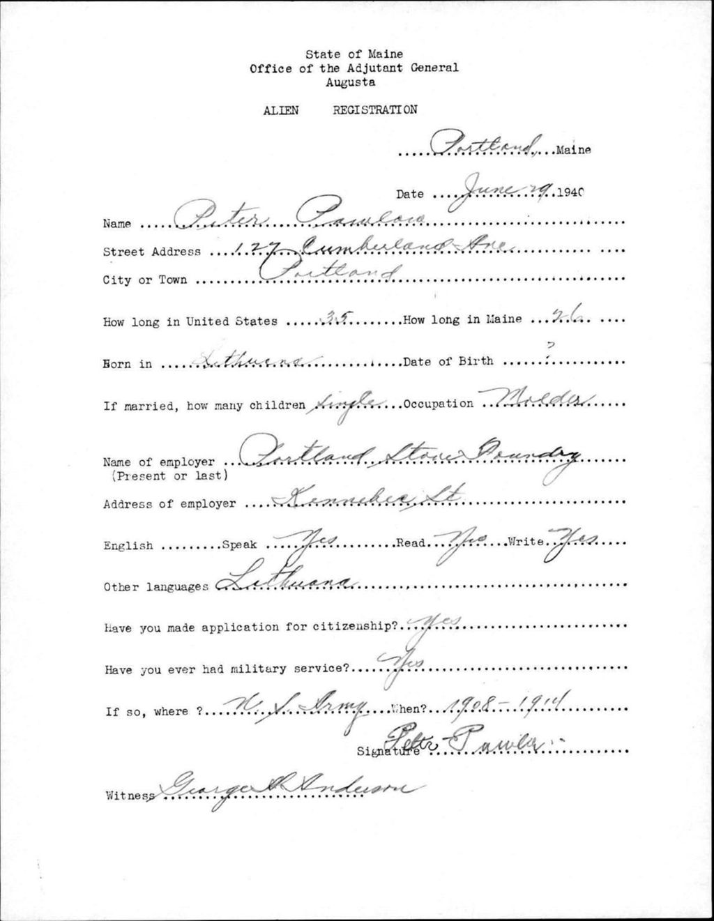 Miniature of Alien Registration- Pawler, Peter (Portland, Cumberland County)