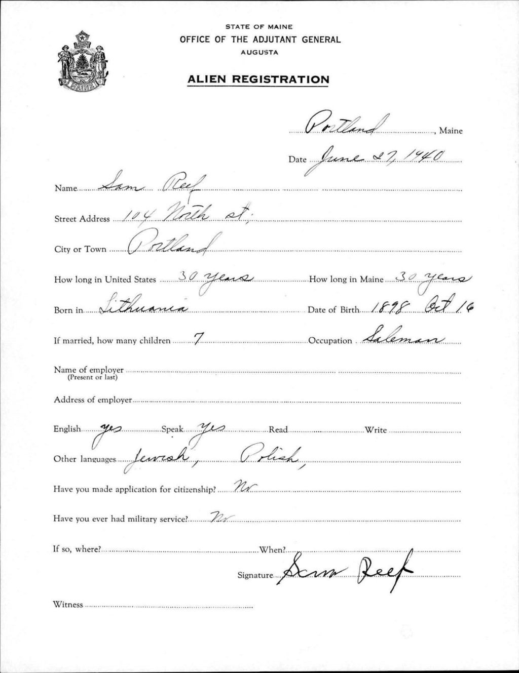 Miniature of Alien Registration- Reef, Sam (Portland, Cumberland County)