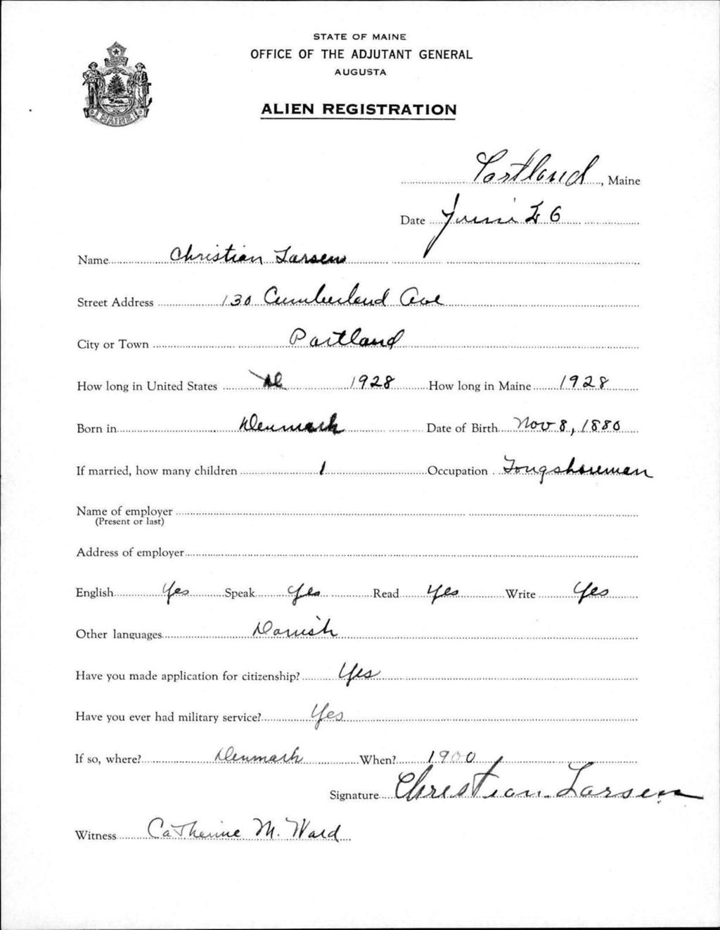 Miniature of Alien Registration- Larsen, Christian (Portland, Cumberland County)
