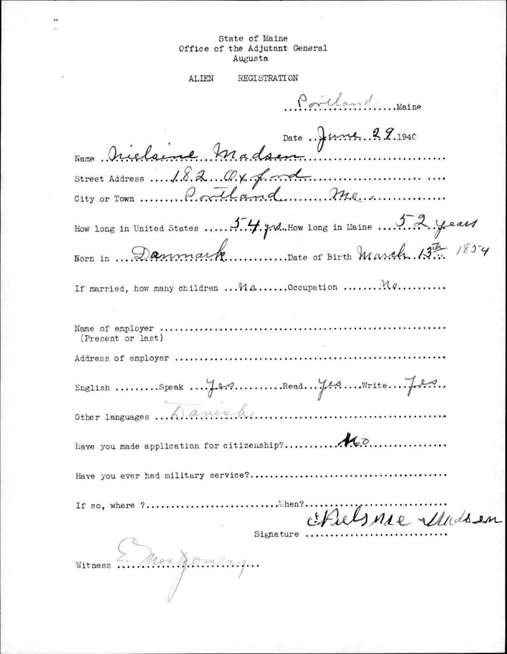 Miniature of Alien Registration- Madsen, Irielsine (Portland, Cumberland County)