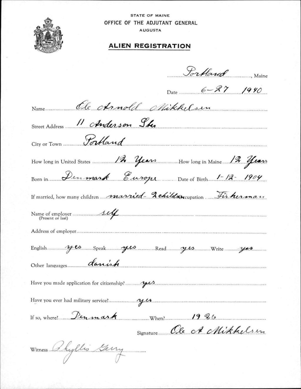 Miniature of Alien Registration- Mikkelsen, Ole A. (Portland, Cumberland County)