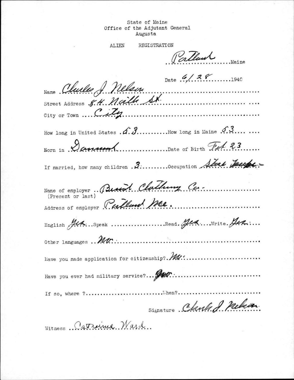 Miniature of Alien Registration- Nelsen, Charles J. (Portland, Cumberland County)