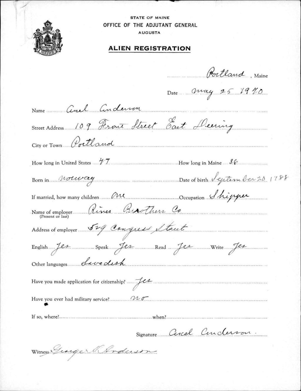 Miniature of Alien Registration- Anderson, Ancel (Portland, Cumberland County)