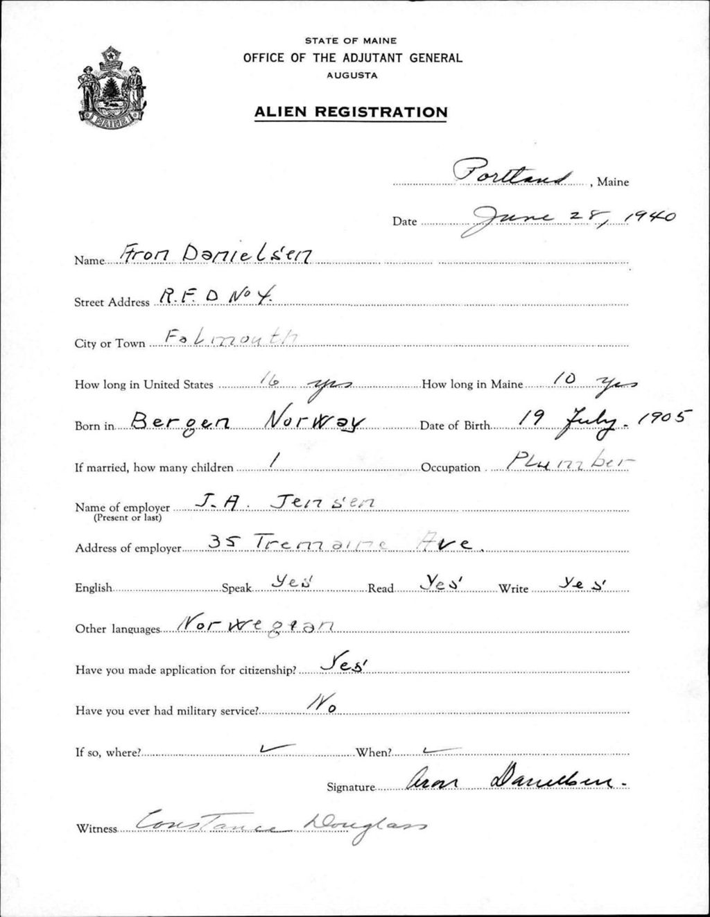 Miniature of Alien Registration- Danielsen, Aron (Portland, Cumberland County)