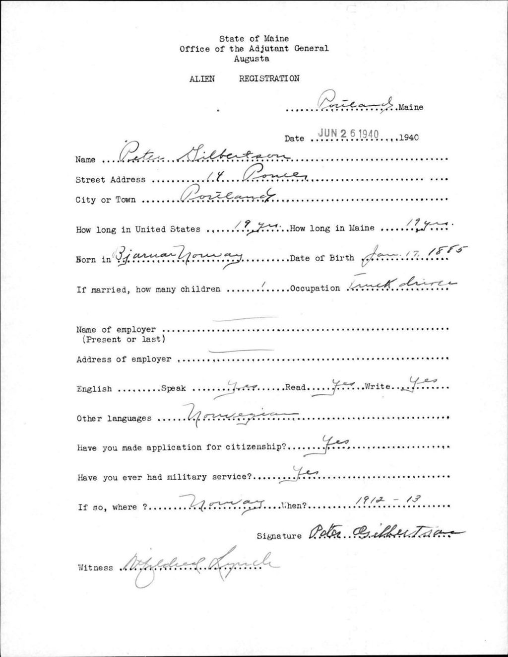 Miniature of Alien Registration- Gilbertson, Peter (Portland, Cumberland County)