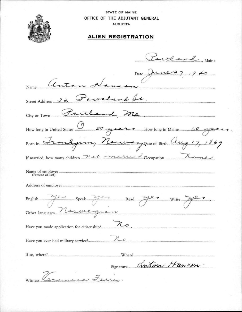 Miniature of Alien Registration- Hansen, Anton (Portland, Cumberland County)