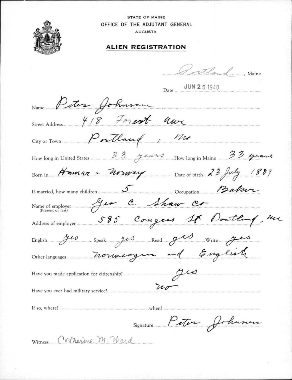 Miniature of Alien Registration- Johnson, Peter (Portland, Cumberland County)