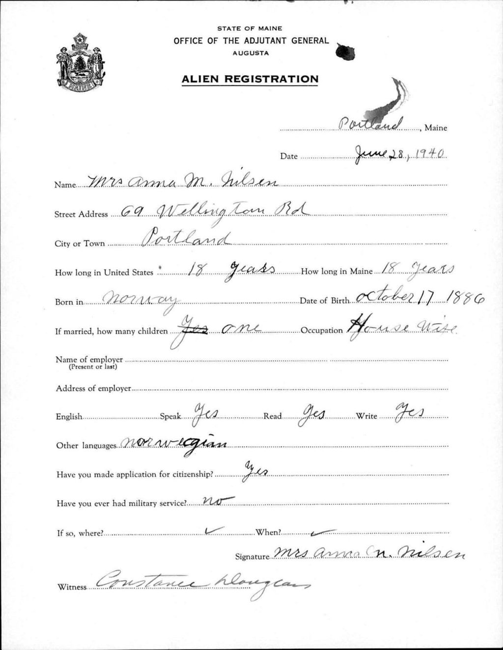 Miniature of Alien Registration- Nilsen, Anna M. (Portland, Cumberland County)