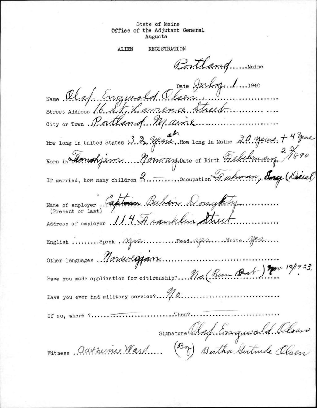 Miniature of Alien Registration- Olsen, Olaf E. (Portland, Cumberland County)