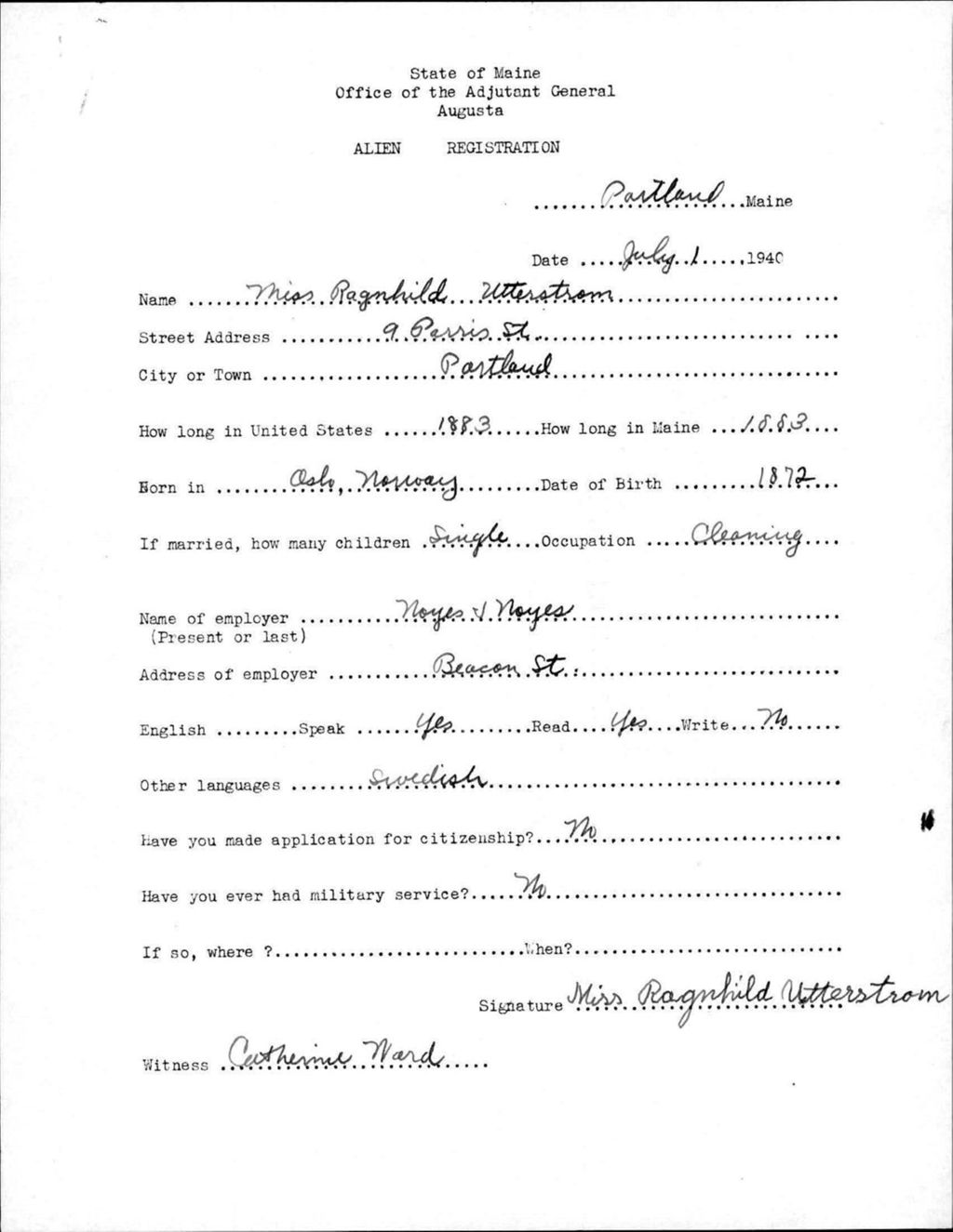 Miniature of Alien Registration- Utterstrom, Ragnhild (Portland, Cumberland County)