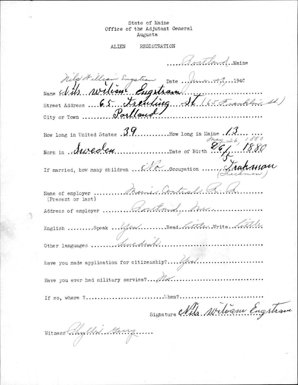 Miniature of Alien Registration- Engstrom, Nils W. (Portland, Cumberland County)