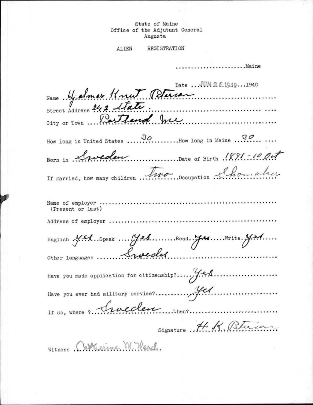 Miniature of Alien Registration- Peterson, Hjalmer K. (Portland, Cumberland County)