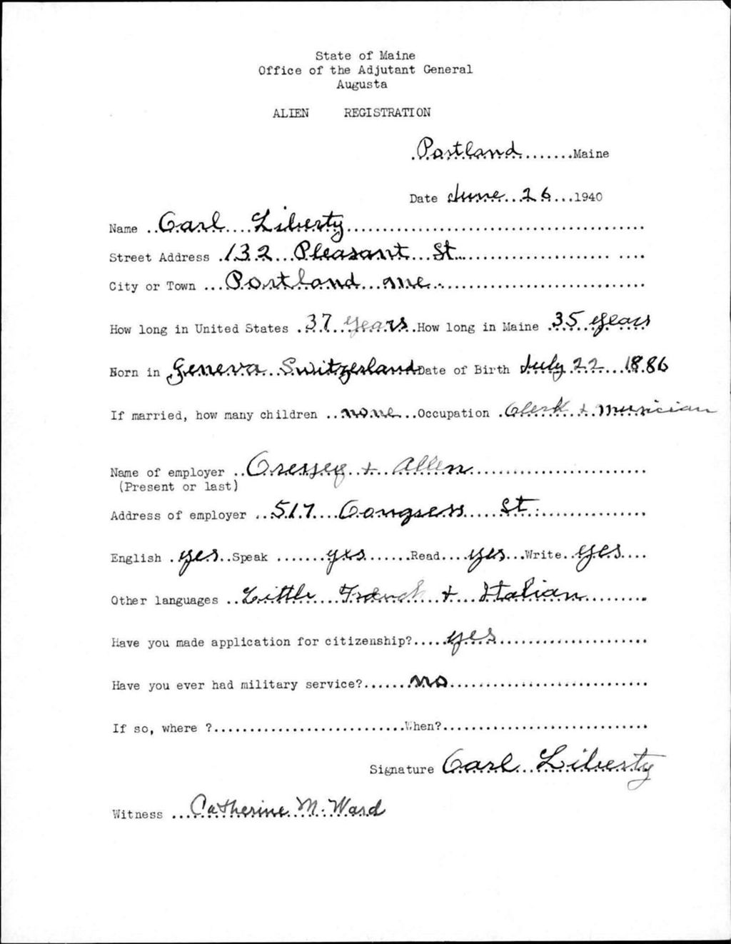 Miniature of Alien Registration- Liberty, Carl (Portland, Cumberland County)