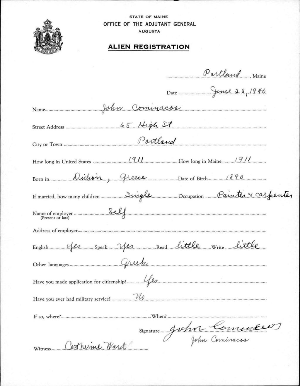 Miniature of Alien Registration- Cominacos, John (Portland, Cumberland County)
