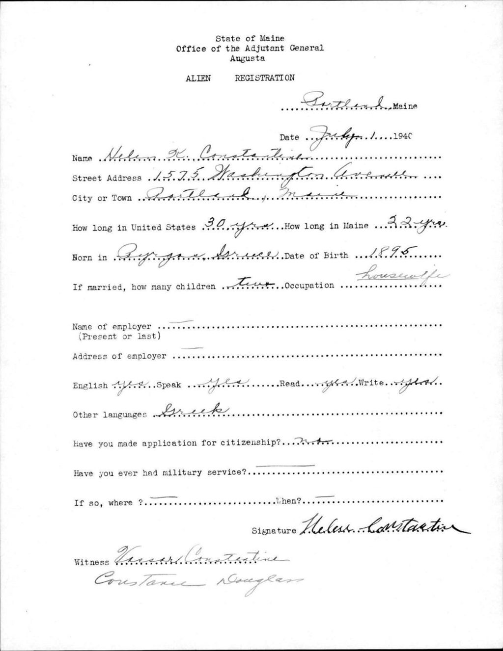 Miniature of Alien Registration- Constantine, Helen K. (Portland, Cumberland County)