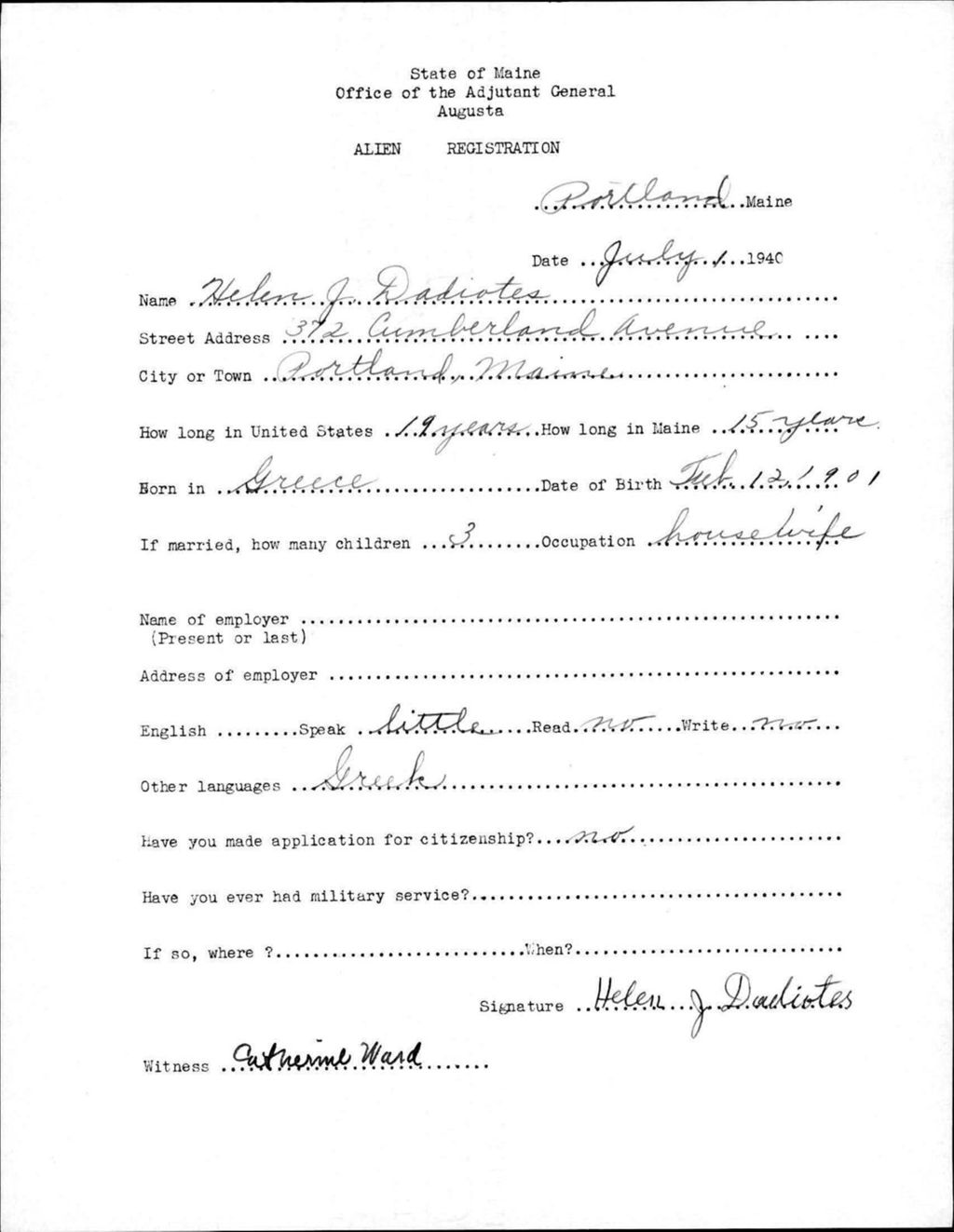 Miniature of Alien Registration- Dadiotes, Helen J. (Portland, Cumberland County)