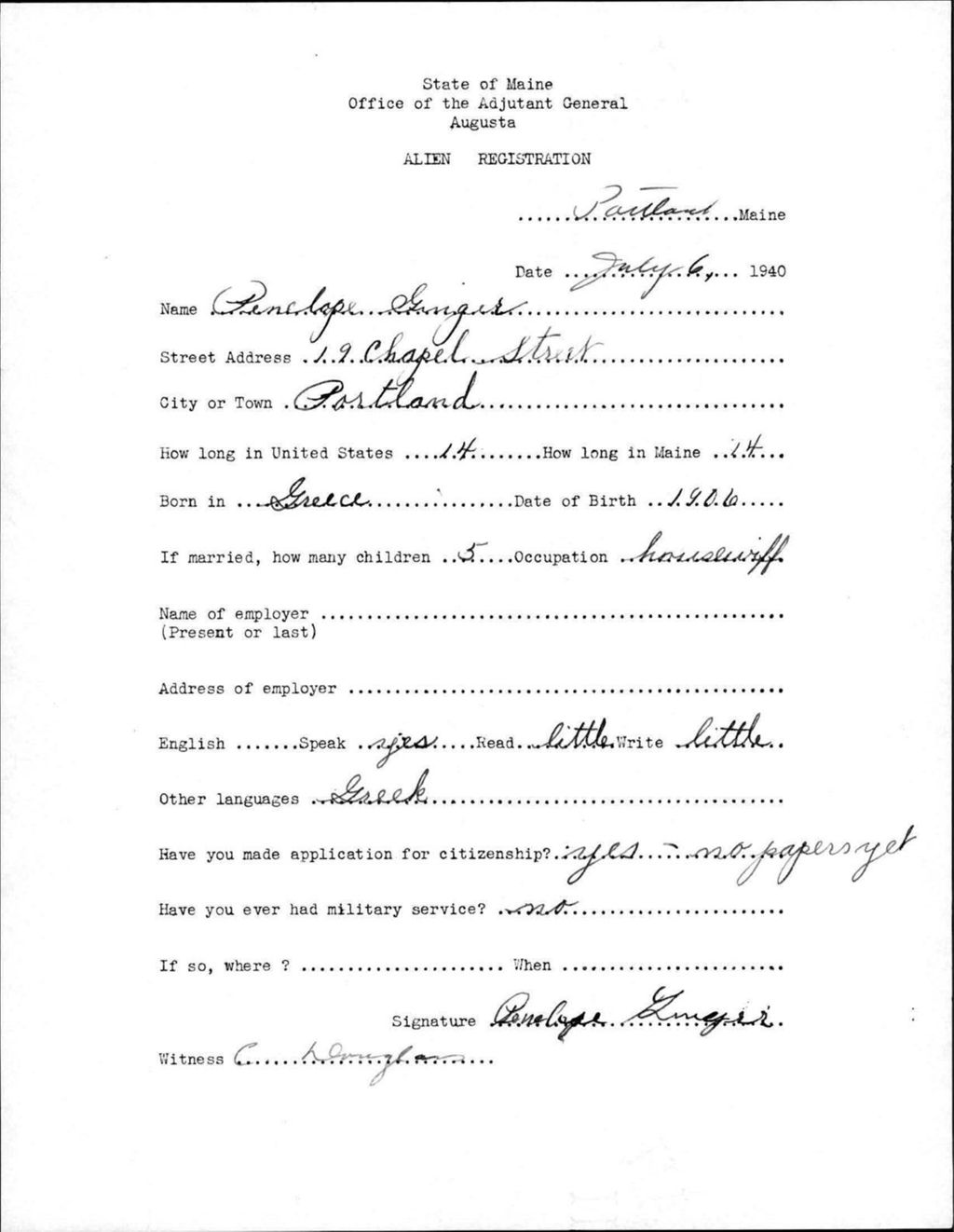 Miniature of Alien Registration- Ginger, Penelope (Portland, Cumberland County)