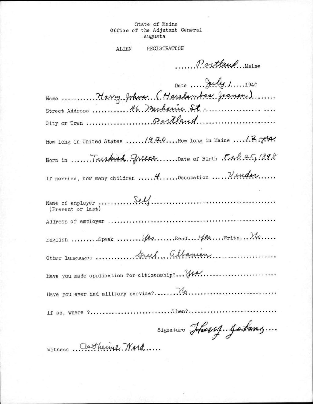 Miniature of Alien Registration- Johns, Harry (Portland, Cumberland County)