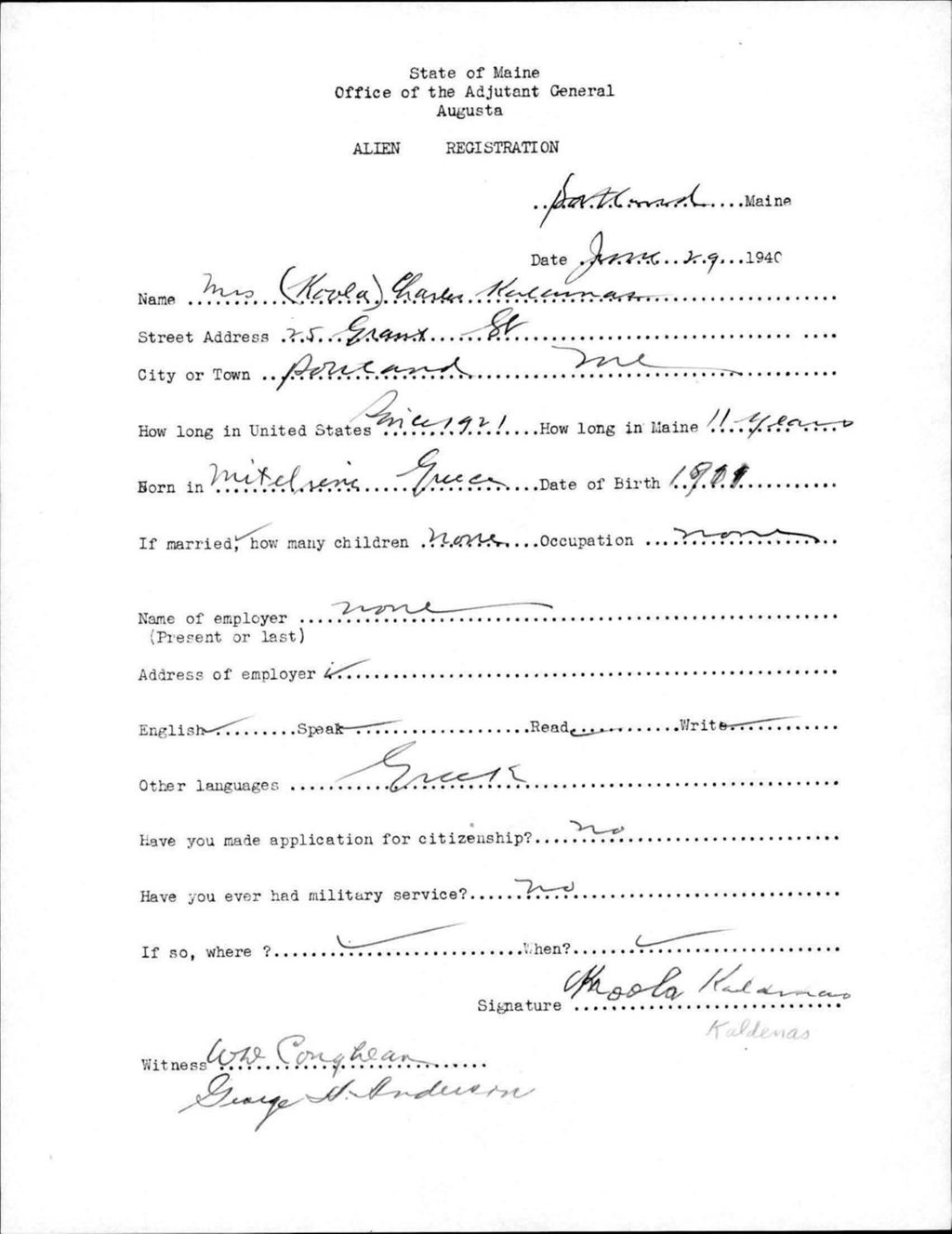Miniature of Alien Registration- Kaldenas, Kovla (Portland, Cumberland County)