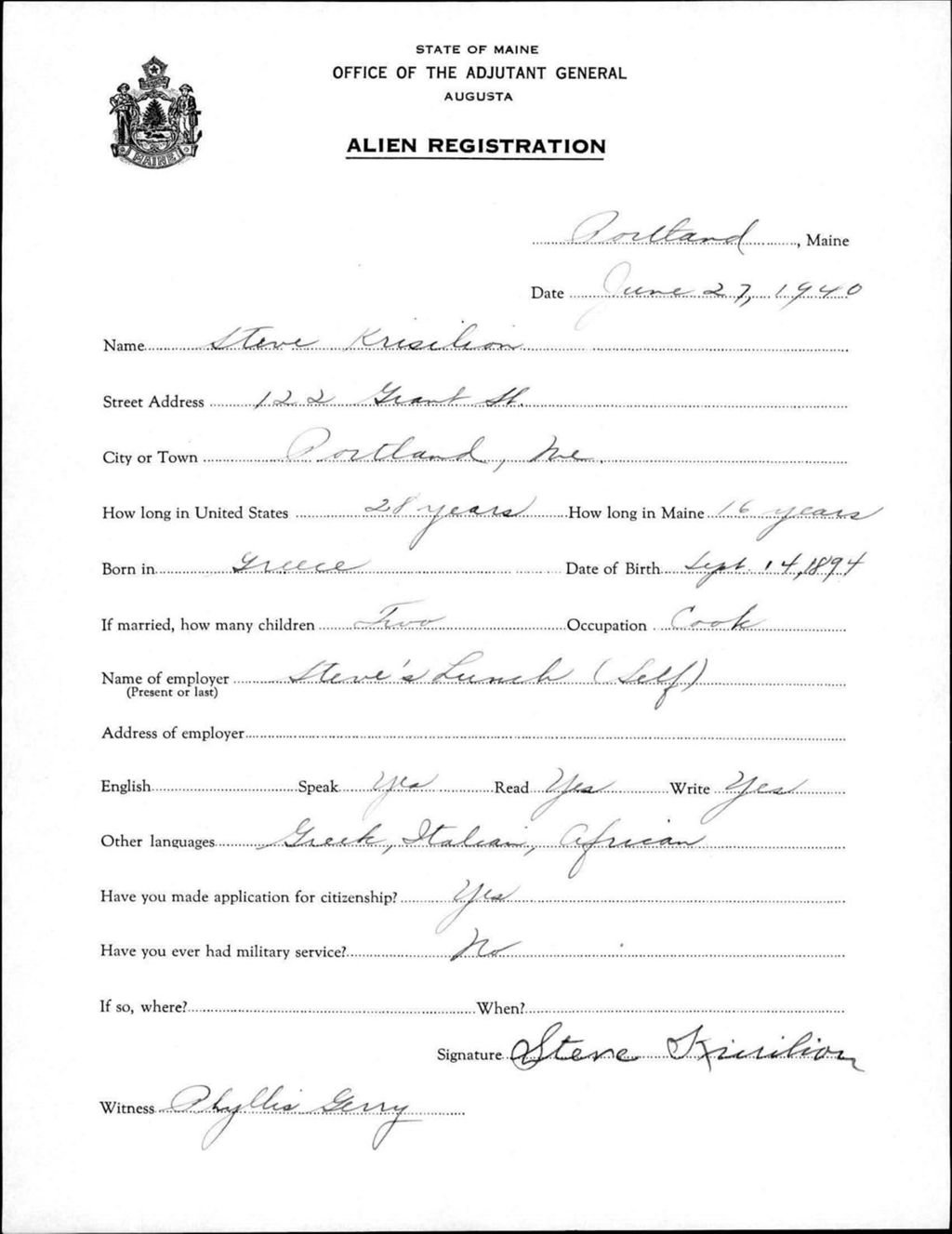 Miniature of Alien Registration- Krisilion, Steve (Portland, Cumberland County)
