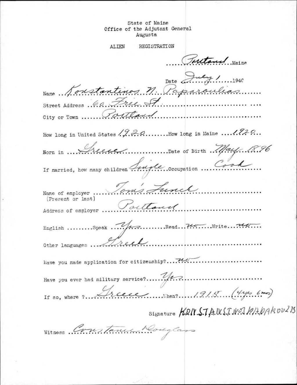 Miniature of Alien Registration- Paparoulias, Konstantinos N. (Portland, Cumberland County)
