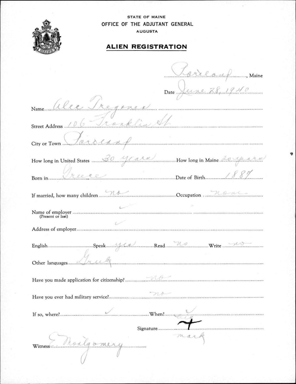 Miniature of Alien Registration- Tregones, Alee (Portland, Cumberland County)