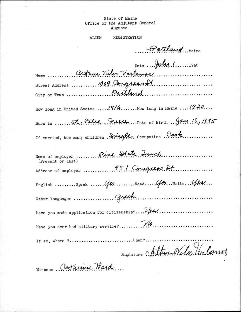 Miniature of Alien Registration- Varlamos, Arthur N. (Portland, Cumberland County)