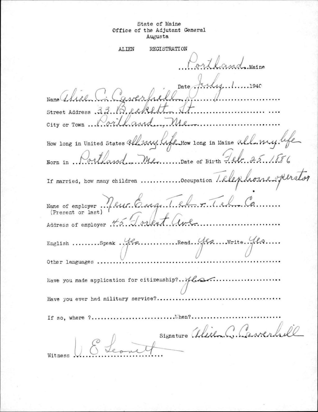 Miniature of Alien Registration- Caverhill, Alice C. (Portland, Cumberland County)