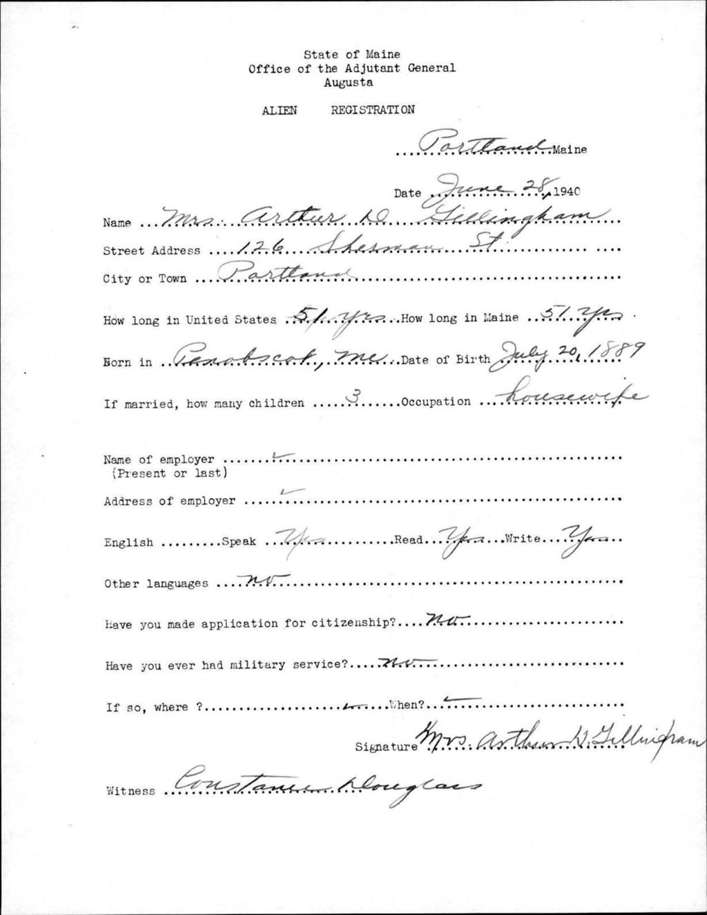 Miniature of Alien Registration- Gillingham, Arthur D. (Portland, Cumberland County)