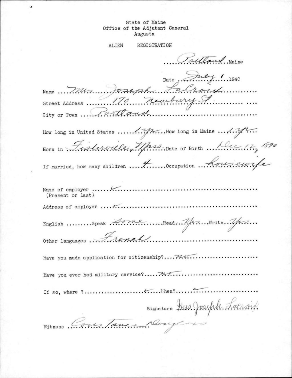 Miniature of Alien Registration- Lacroix, Joseph (Portland, Cumberland County)