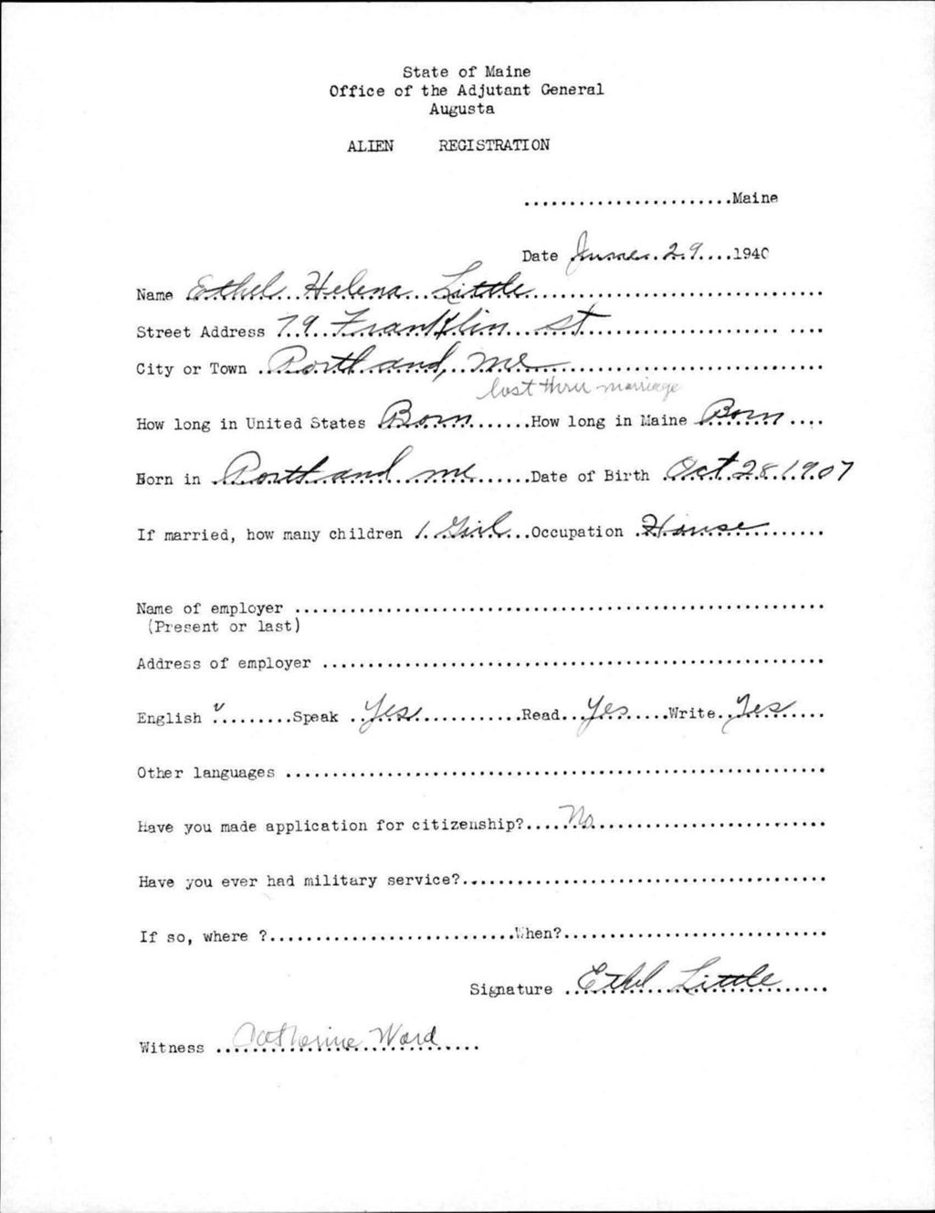 Miniature of Alien Registration- Little, Ethel H. (Portland, Cumberland County)