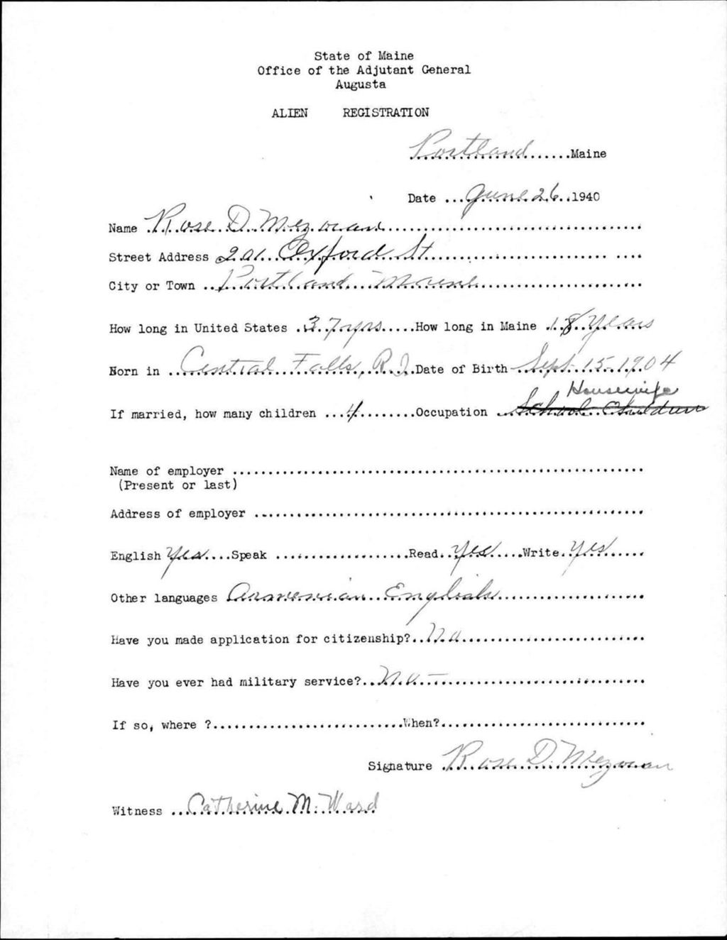 Miniature of Alien Registration- Mezorani, Rose D. (Portland, Cumberland County)