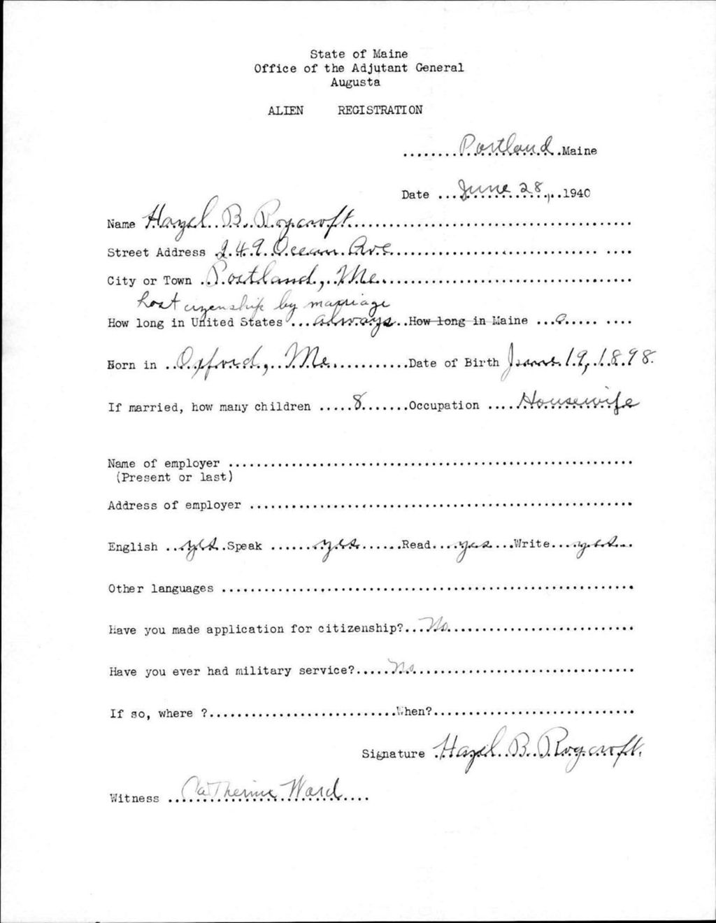 Miniature of Alien Registration- Roycroft, Hazel B. (Portland, Cumberland County)