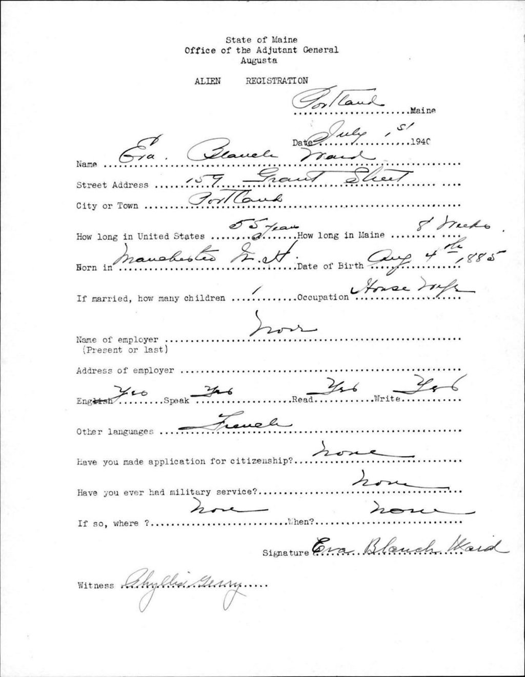 Miniature of Alien Registration- Ward, Eva B. (Portland, Cumberland County)
