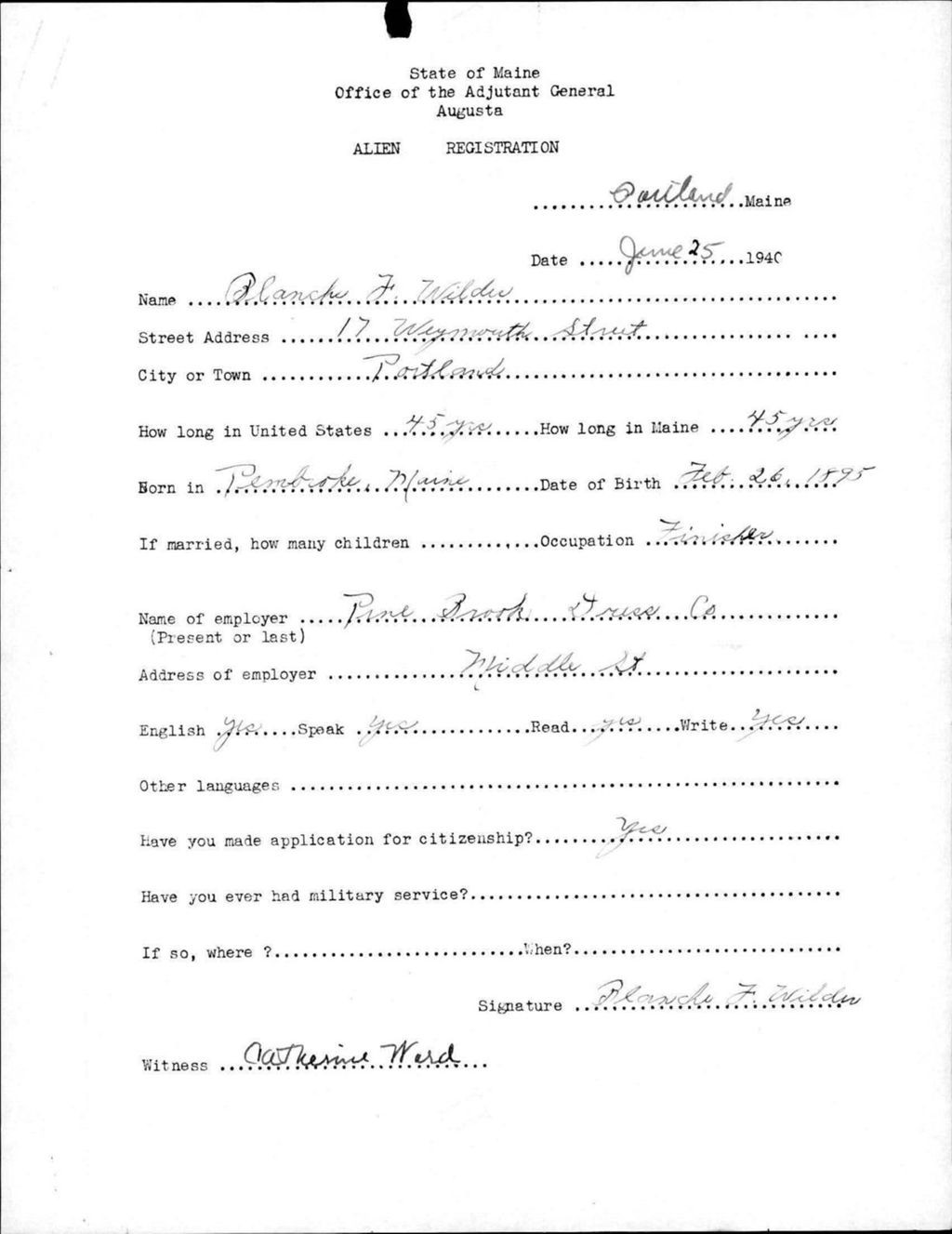Miniature of Alien Registration- Wilder, Blanche F. (Portland, Cumberland County)