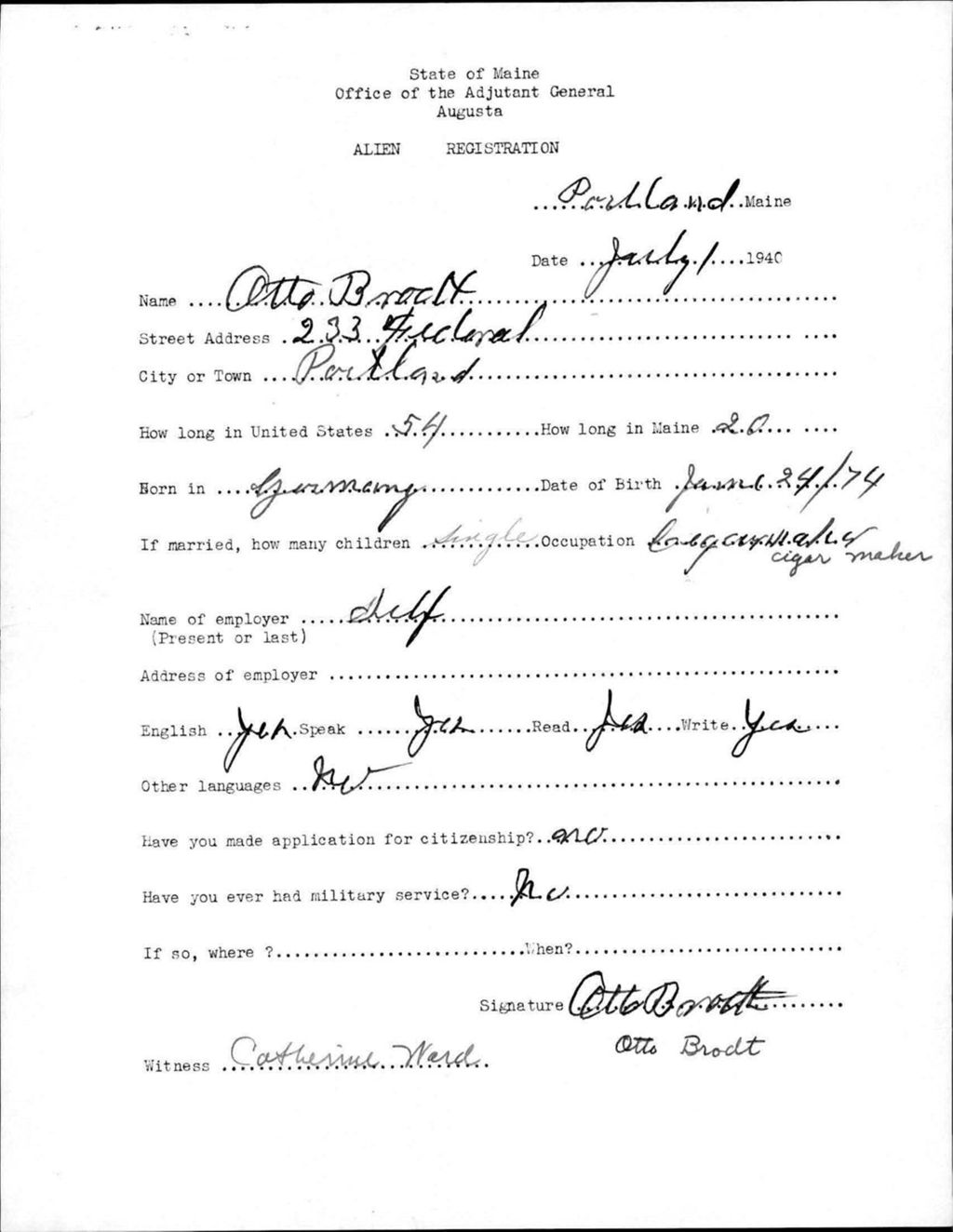 Miniature of Alien Registration- Brodt, Otto (Portland, Cumberland County)