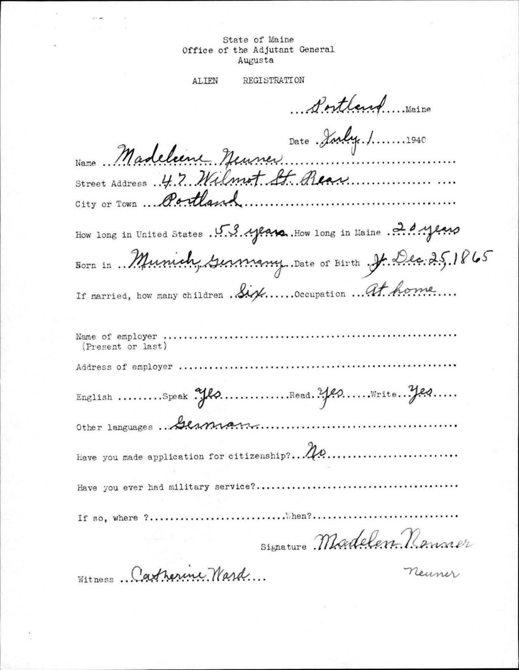 Miniature of Alien Registration- Neumer, Madeliene (Portland, Cumberland County)