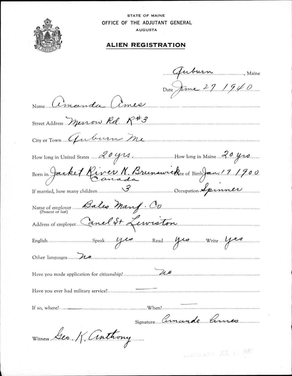Miniature of Alien Registration- Ames, Amanda (Auburn, Androscoggin County)