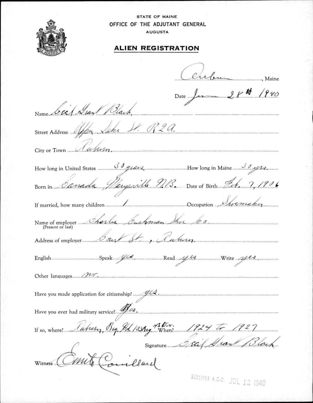 Miniature of Alien Registration- Black, Cecil B. (Auburn, Androscoggin County)