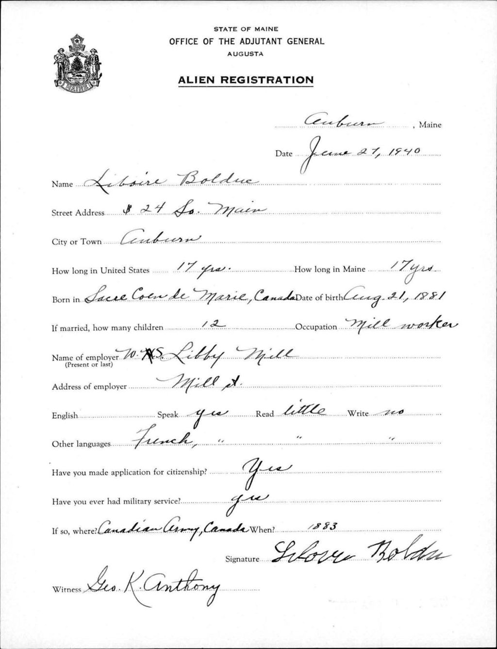 Miniature of Alien Registration- Bolduc, Liboire (Auburn, Androscoggin County)