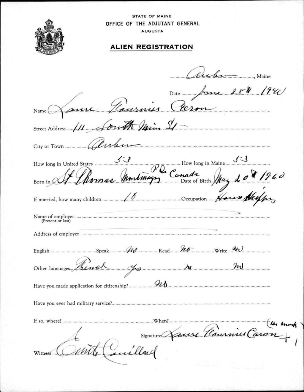 Miniature of Alien Registration- Fournier, Laure (Auburn, Androscoggin County)