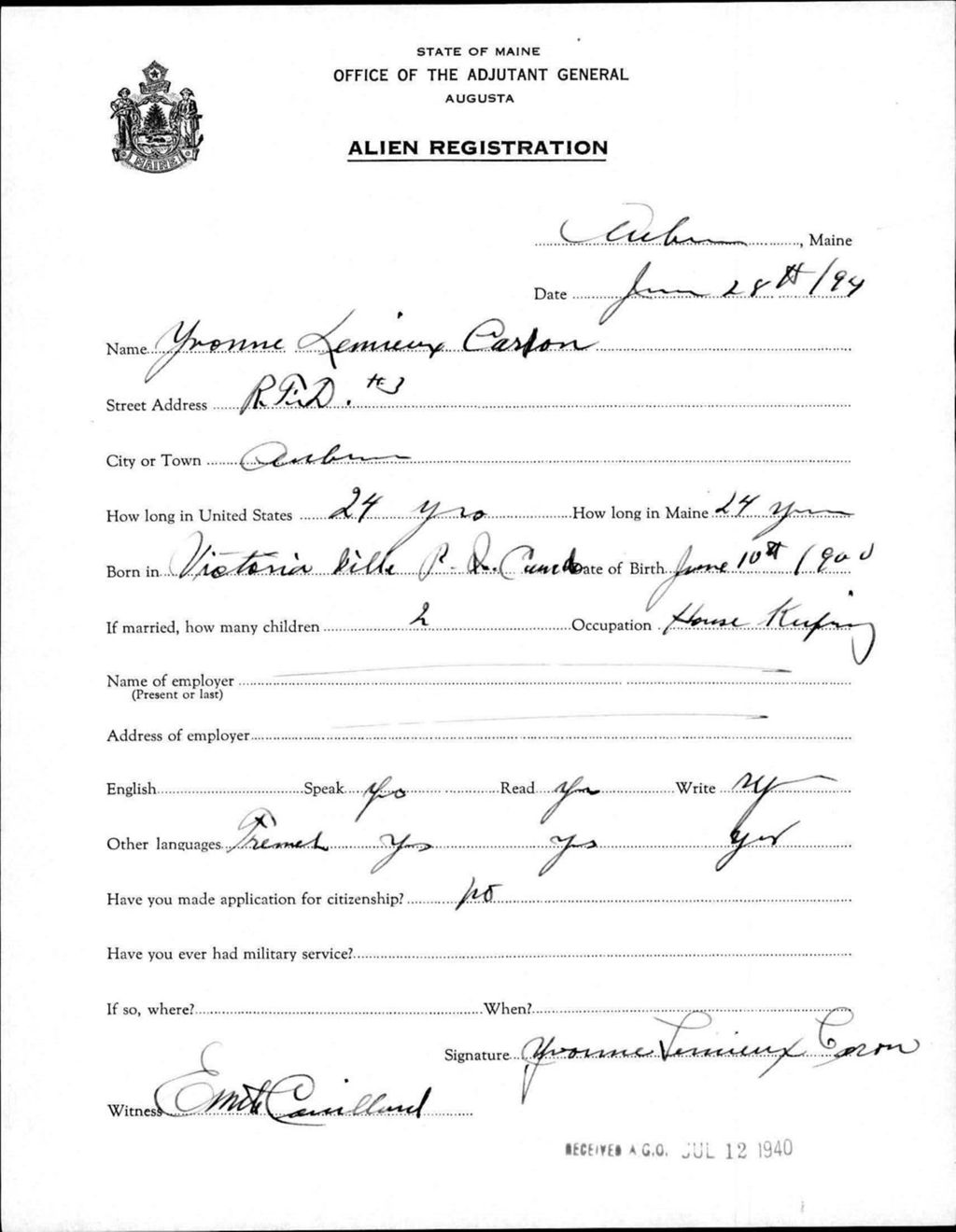 Miniature of Alien Registration- Lemieux, Yvonne (Auburn, Androscoggin County)