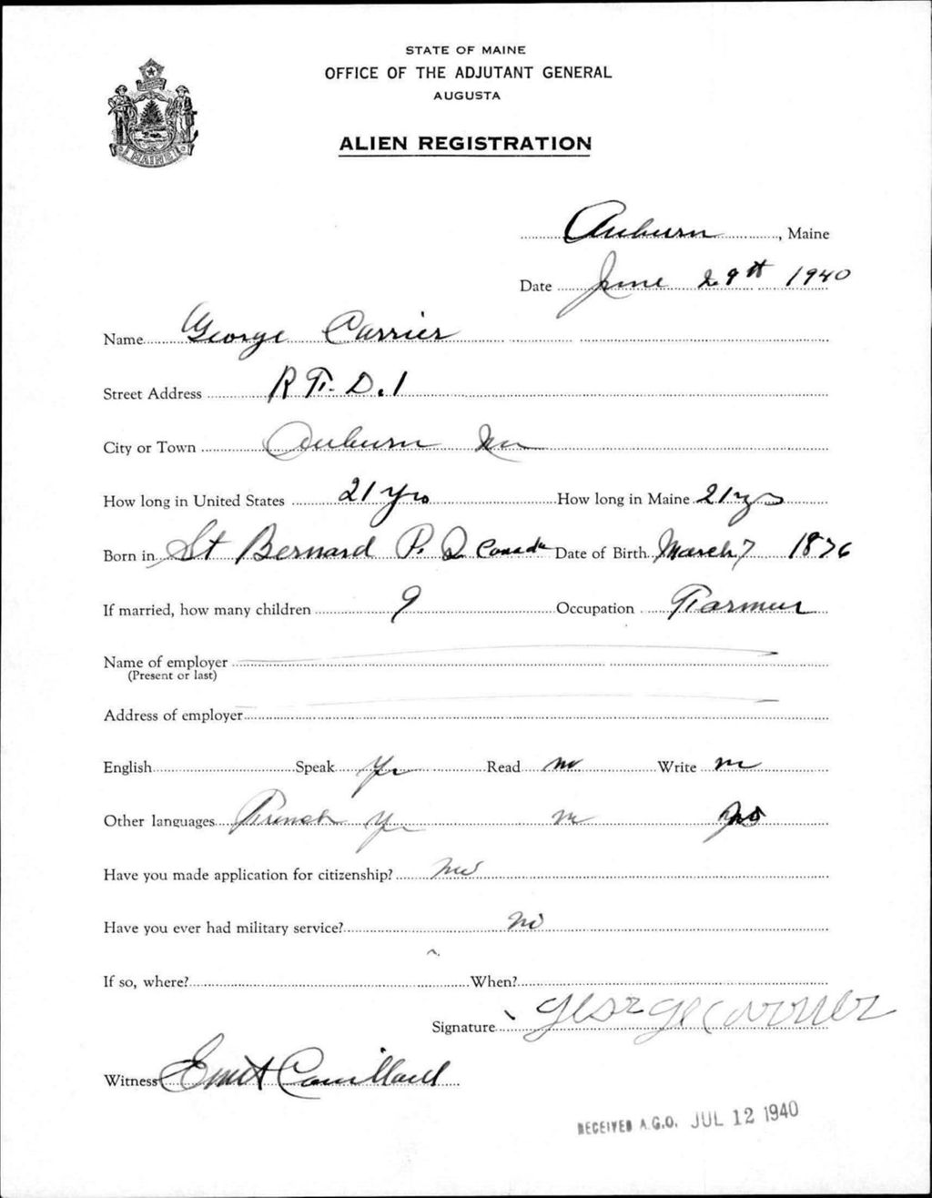 Miniature of Alien Registration- Carrier, George (Auburn, Androscoggin County)